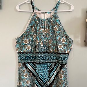Maxi sundress in aqua, black, & white